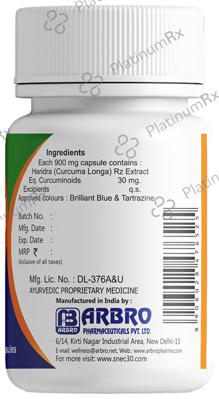 Snec 30 Liquid Turmeric Curcumin Capsule US Patent - Supports Joint, Heart & Brain Health 120 capsules
