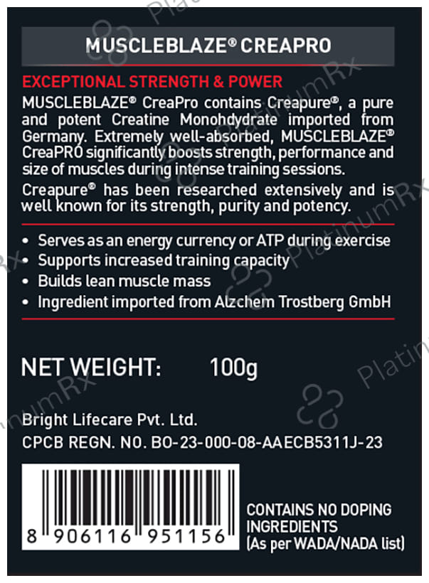 MuscleBlaze Creapro Creatine - With Creapure for Lean Muscles, Energy & Strength - Unflavoured