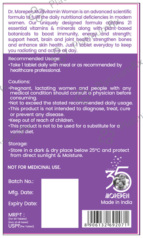 Dr. Morepen Multi Vitamin for Women - With Glutathione, Biotin & Antioxidants for Bones, Immunity & Skin - Tablet