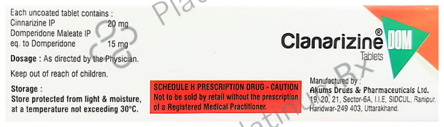 Clanarizine Dom 20/15mg Tablet 10s