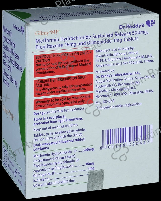 Glimy MP 1 1/500/15mg Tablet SR 10s