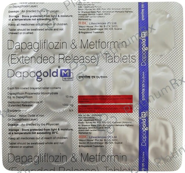 Dapa Gold M 10mg/1000mg Tablet 15 tablets