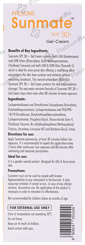 Sunmate Spf 30 Plus Gel Cream 50gm