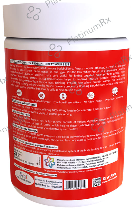Pro360 Raw Whey Protein 100% Unflavoured 400 gm
