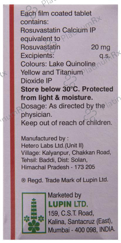 Novastat 20mg Tablet 15s