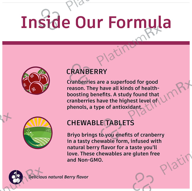 Briyo Cranberry Concentrate Chewable Tablet (Equivalent To 2000 Mg Cranberry Fruit) Natural Berry