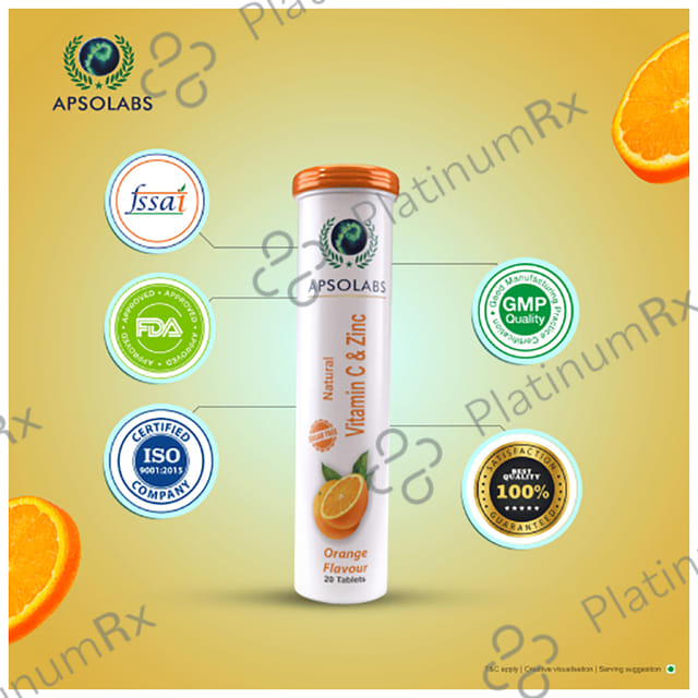 Apsolabs Natural Vitamin C & Zinc Effervescent Tablet Sugar Free Orange 40 Effervescent Tablet