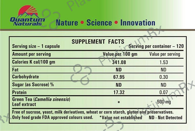 Quantum Naturals Naturals Green Tea Extract 500mg Capsule