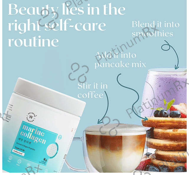 Wellbeing Nutrition Marine Collagen Type I &III 8000mg - For Skin, Hair, Nails, Bones & Joints - Unflavoured