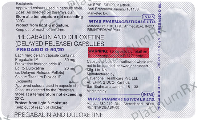 Pregabrit D 50/20mg Capsule 10s