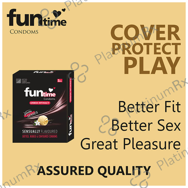 Funtime Dotted Ribbed & Contoured Vanilla Sensus Flavour Condom 3s