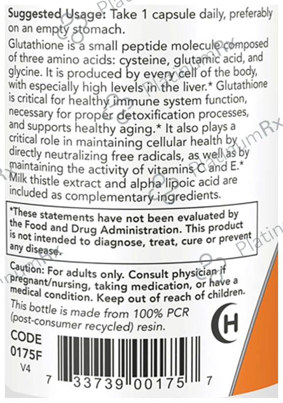 Now Glutathione 500mg Veg Capsules