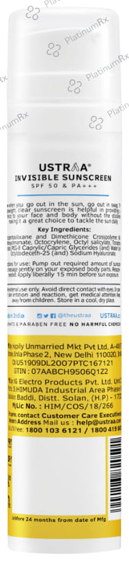 Ustraa Invisible Sunscreen with Hyaluronic Acid SPF 50 PA+++ Lotion 50gm