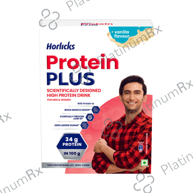 Horlicks Protein Plus with Triple Protein Blend of Soy, Whey, Casein - No Added Sugar - Flavour Vanilla