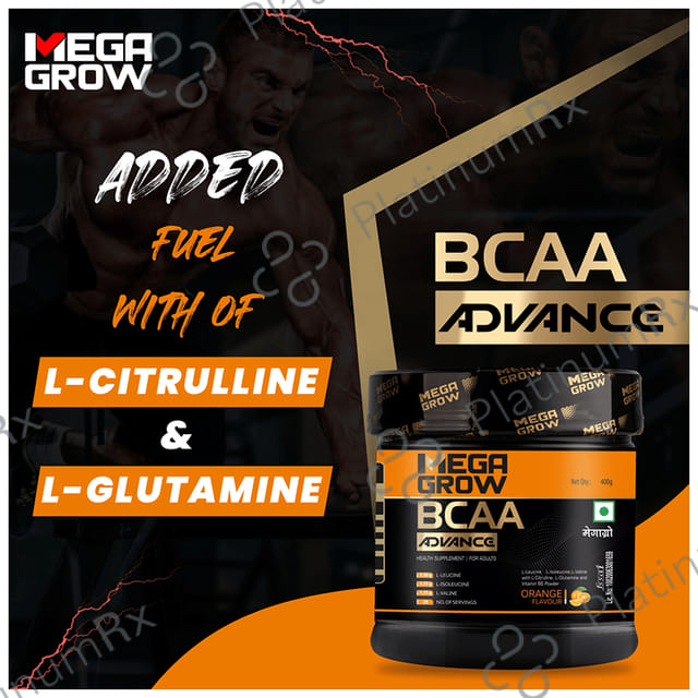 Megagrow BCAA Advance Supplement Powder for Fast Recovery & Muscle Growth Orange