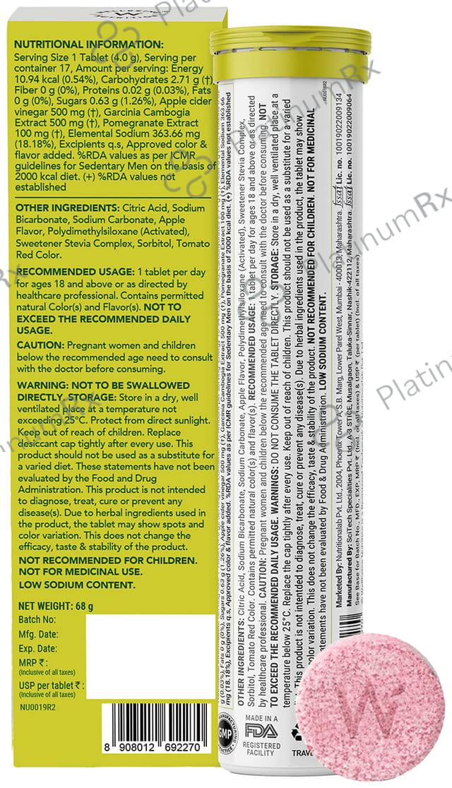 Wellbeing Nutrition Apple Cider Vinegar ACV with The Mother - Effervescent Tablet for Weight Management 1 Bottle