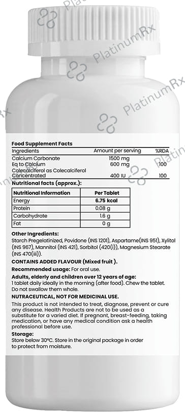 Natures Only Extra Strength Calcium 1500mg & Vitamin D3 400IU Chewable Tablet