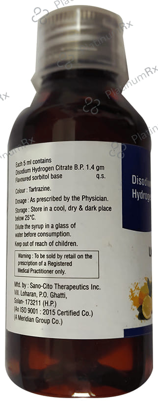 Uromate 1.14gm Lemon Flavour Sugar Free Syrup 100ml