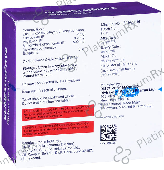 Glimestar MV 2/500/0.2mg Tablet ER 15s