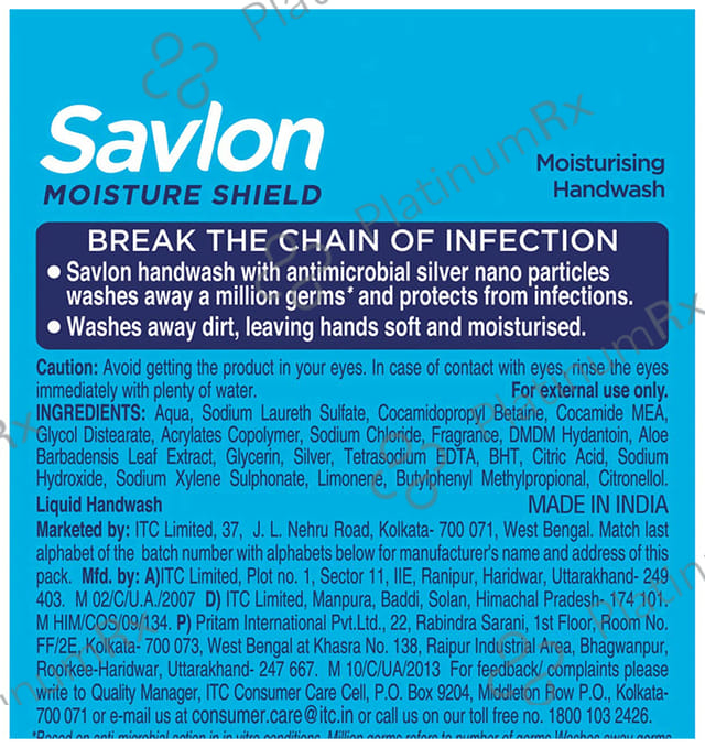 Savlon Moisture Shield Germ Protection Liquid Handwash 500 ml