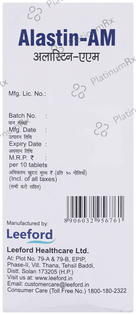 Alastin AM 60/5mg Tablet 10s
