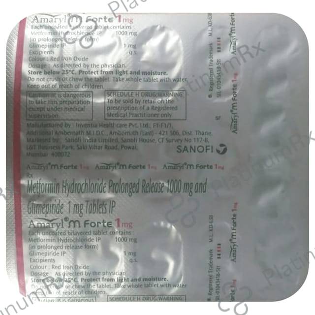Amaryl M Forte 1/1000mg Tablet PR 15s