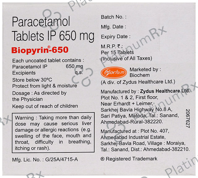 Biopyrin 650 Tablet