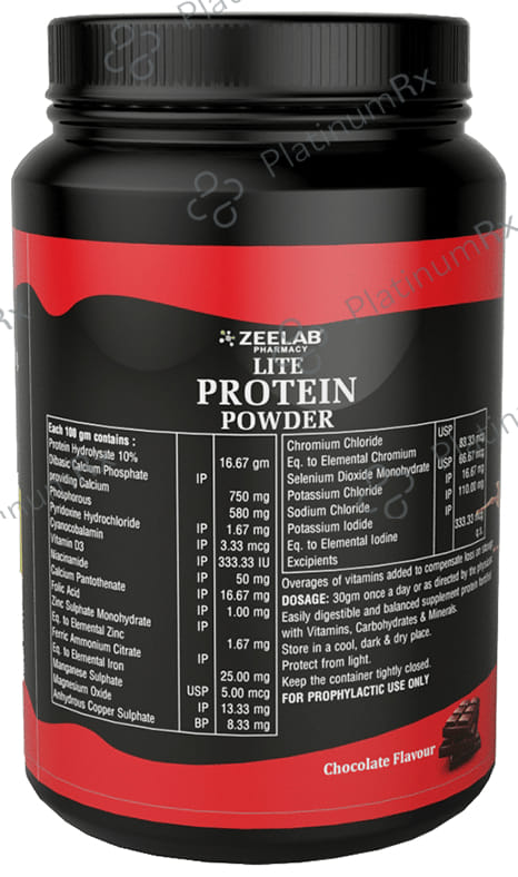 Zeelab Lite Protein with Calcium, Iron & Zinc - Sugar Free - Flavour Chocolate Powder