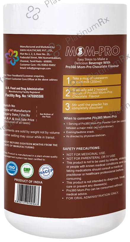 Pro360 Mom Protein Supplement for Pregnancy & Lactation - No Added Sugar - Flavour Swiss Chocolate 200 gm