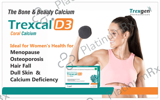 Trexgen Trexcal D3 - with Calcium & Cholecalciferol 300IU for Bone Health - Veg Tablet