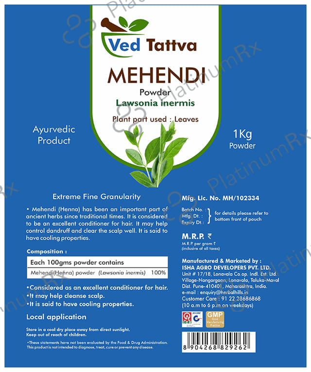 Ved Tattva Mehendi Lawsonia Inermis Powder