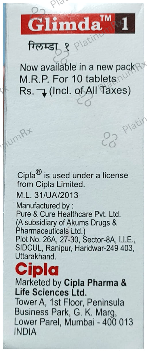 Glimda 1mg Tablet 10s