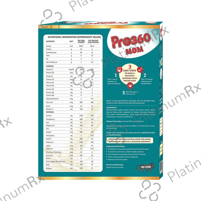 Pro360 Mom Protein Supplement for Pregnancy & Lactation - No Added Sugar - Flavour French Vanilla 400 gm