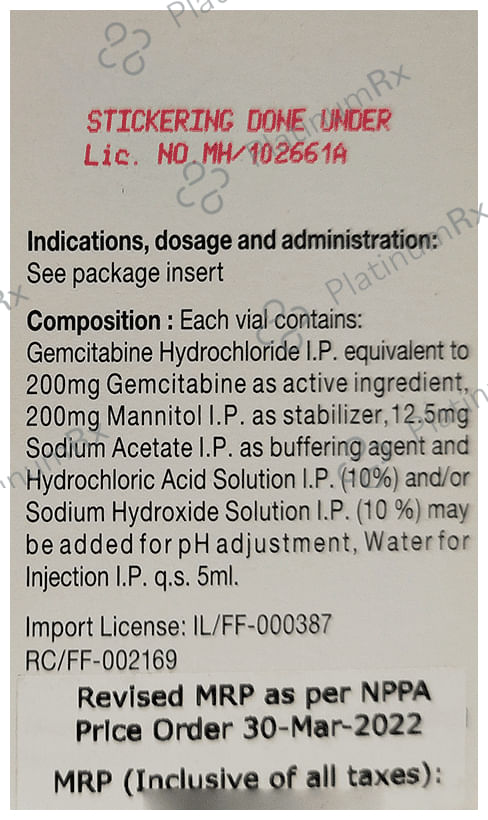 Gemcite 200mg Injection