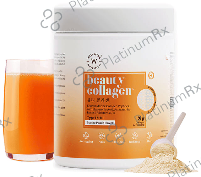 Wellbeing Nutrition Beauty Collagen Type I & III for Skin, Nails, Hair & Anti-Ageing Support Mango Peach