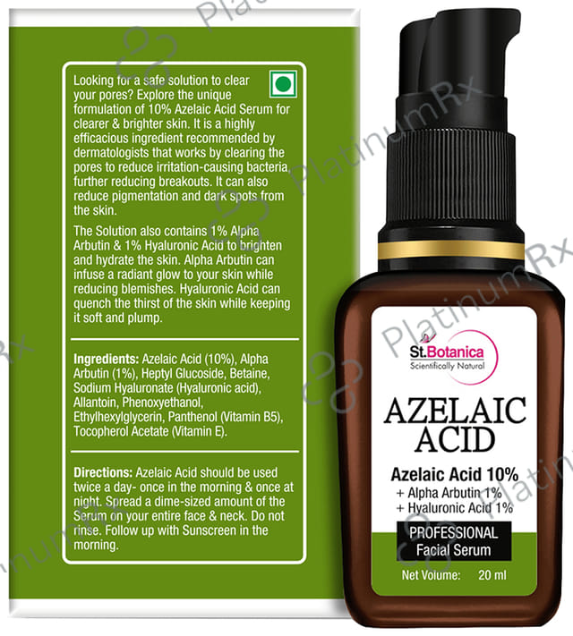 St.Botanica Azelaic Acid 10% + Alpha Arbutin 1% + Hyaluronic Acid 1% Professional Facial Serum