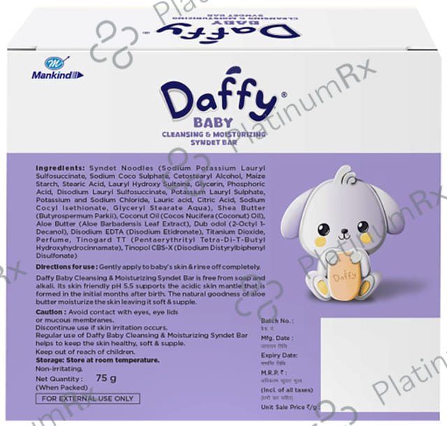 Daffy Baby Bathing Bar Cleansing And Moisturising, Syndet Base With Aloe And Shea Butter, PH Soap 75gm