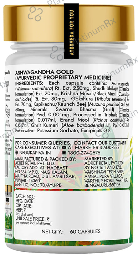 Kapiva Ayur Foods Ashwagandha Gold Capsules - for Stamina & Stress Management