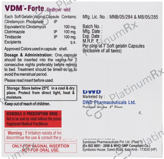 Vdm Forte 100/100/100mg Vaginal Capsule 7s