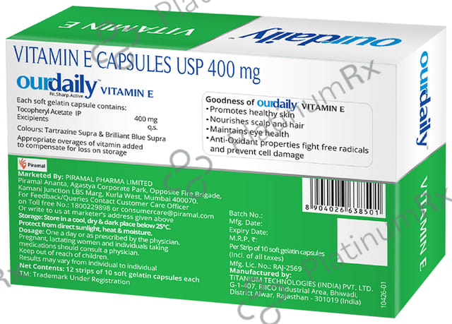 OurDaily Vitamin E 400mg for Skin, Eye & Hair Health - Soft Gelatin Capsule 120 Soft Gelatin Capsule