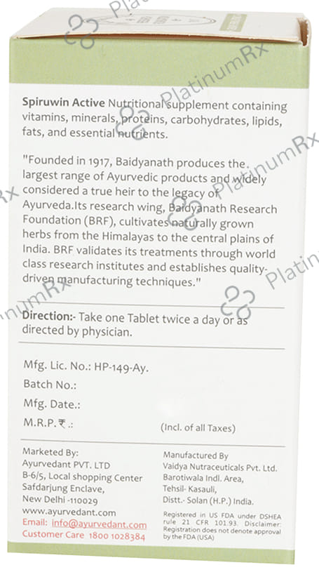 Baidyanath Ayurvedant Spiruwin Active Tablet