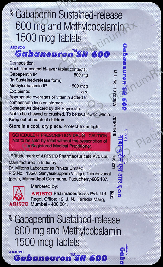 Gabaneuron 600mg/1500mcg Tablet SR 10s