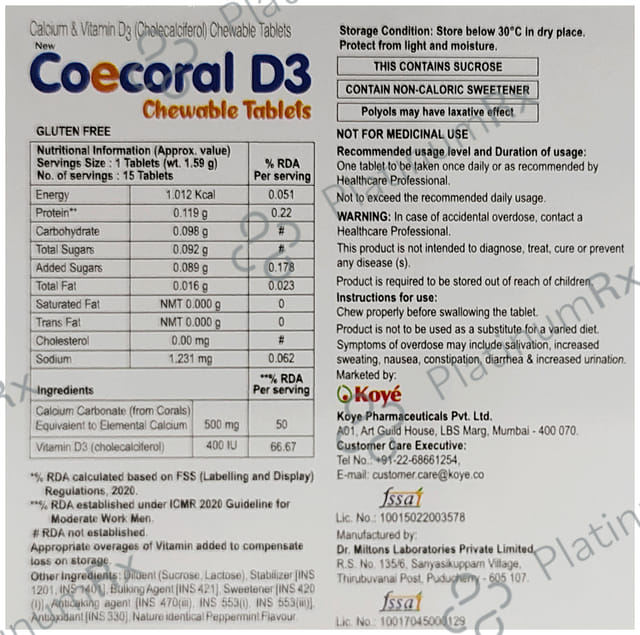 Coecoral D3 Chewable Mint Tablet 15s