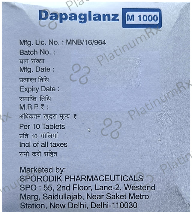 Dapaglanz M 10/1000mg Tablet ER 10s