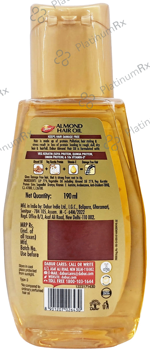 Dabur Almond Hair Oil with Soya Protein & Vitamin E - For Damage Free Hair 190 ml
