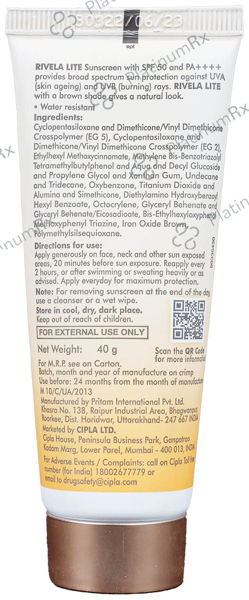 Rivela Lite Sunscreen Bronze SPF 50+ Cream 40gm