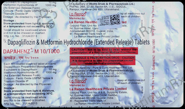 Dapahenz M 10/1000mg Tablet ER 10s