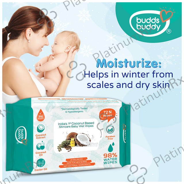 Buddsbuddy India's 1st Coconut Based Skincare Baby Wet Wipes (72 Each) 1 Pack