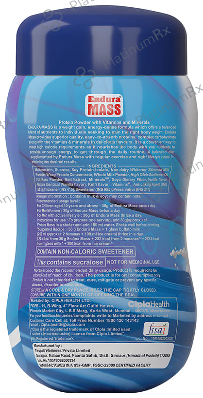 Endura Mass Weight Gainer Vanilla Flavour Powder 500gm
