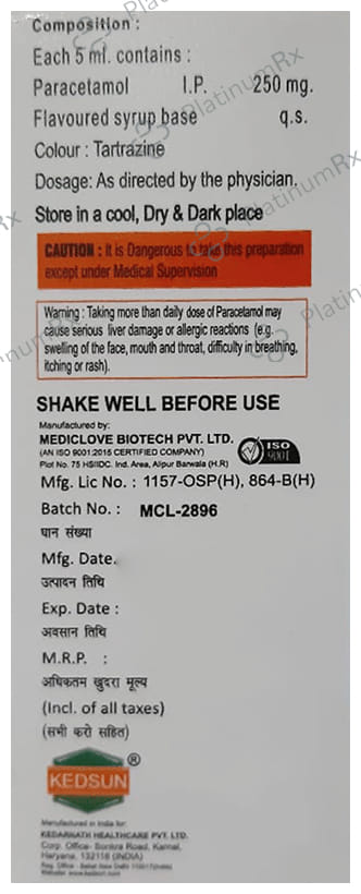 Paraked Oral Suspension Strawberry Sugar Free